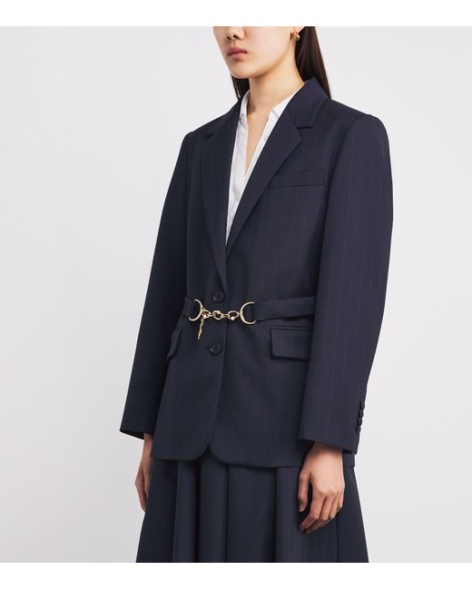 Maje Blue Wool-Blen Chalk Stripe Blazer