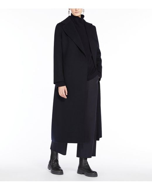 Max Mara Blue Virgin Wool Poldo Wrap Coat