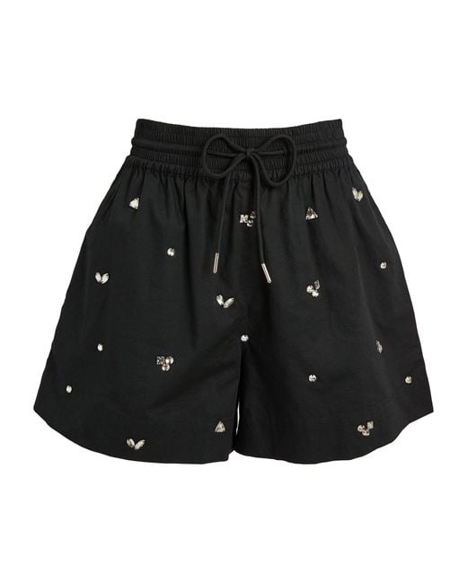 Sandro Black Cotton Embellished Drawstring Shorts