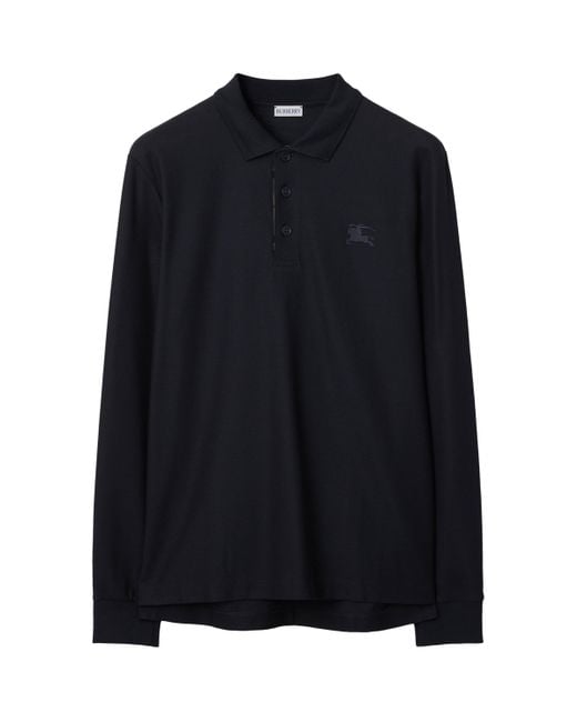 Burberry Black Cotton Ekd -Embroidered Long-Sleeve Polo Shirt for men