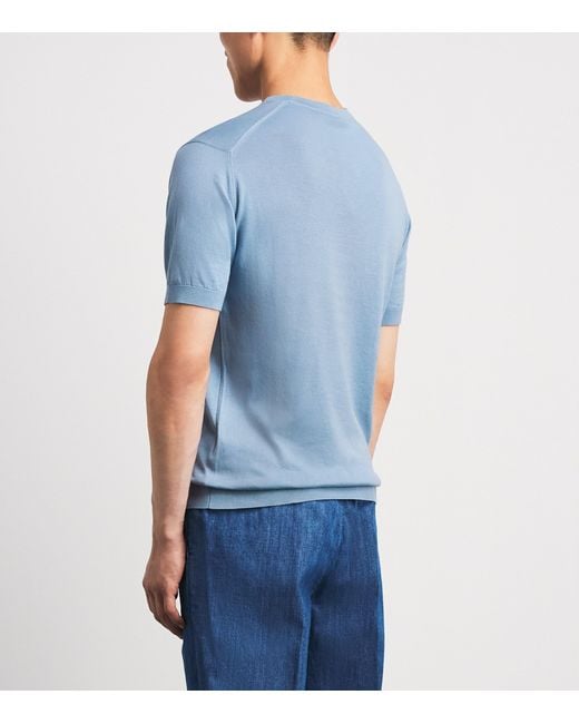 John Smedley Blue Merino Wool T-Shirt for men