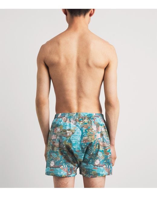 Derek Rose Blue Cotton Printed Ledbury Boxer Shorts for men