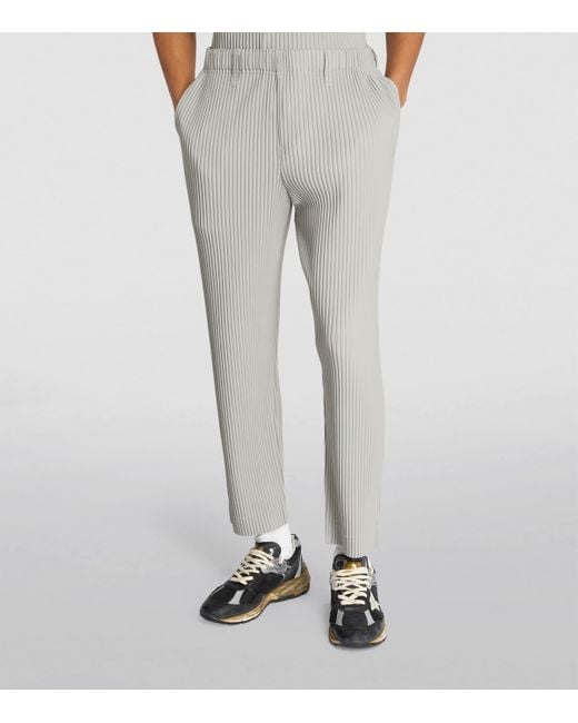 Homme Plissé Issey Miyake Gray Pleated Slim Trousers for men
