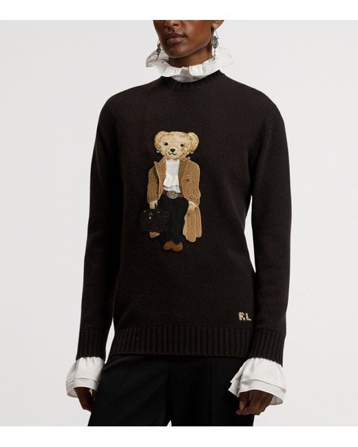 Ralph Lauren Black Cashmere Fall Polo Bear Sweater
