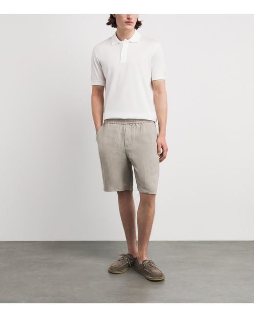 Emporio Armani White Concealed-Placket Logo Polo Shirt for men