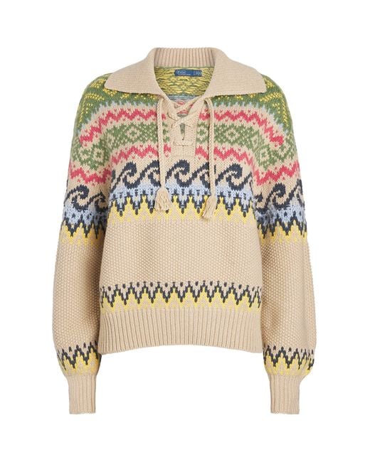 Polo Ralph Lauren Metallic Cotton-Wool-Blend Fair Isle Sweater