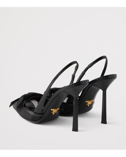 Prada Black Mesh Bow Slingback Heels 100