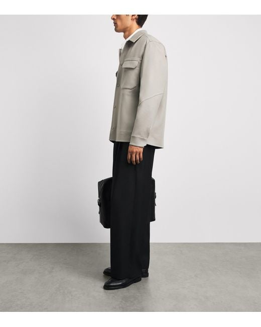 Sease Gray Wool-Blend Fleece Double Overshirt for men