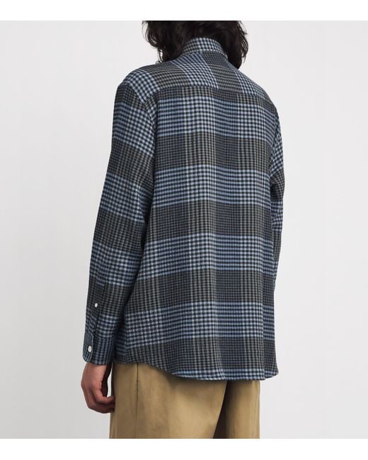 sunflower Blue Cotton-Cashmere-Blend Check Shirt for men