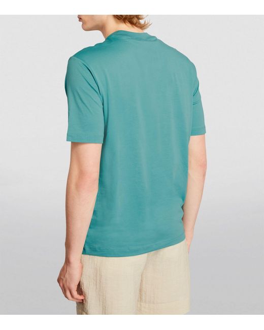 Emporio Armani Blue Cotton Embroidered-logo T-shirt for men