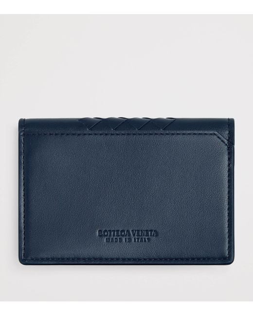 Bottega Veneta Blue Leather Intrecciato Avenue Business Card Case for men