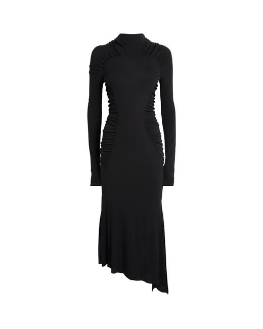 Victoria Beckham Black Long-Sleeve Gathered Midi Dress