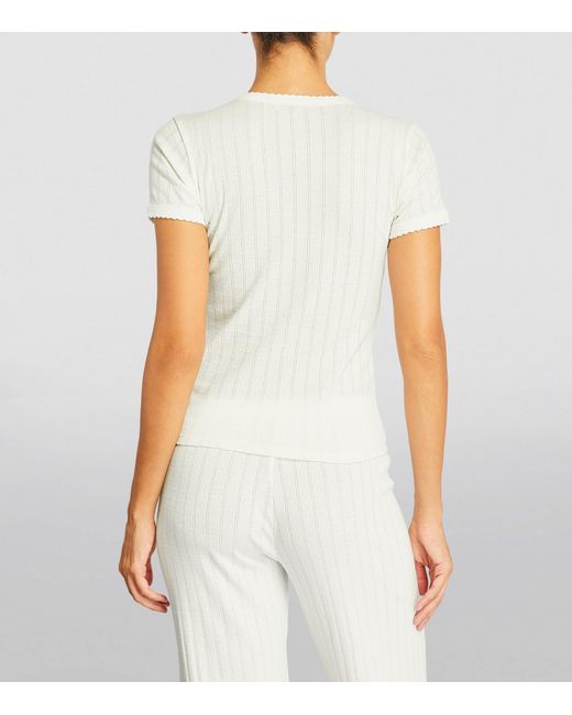 Leset White Rib-Knit Pointelle T-Shirt