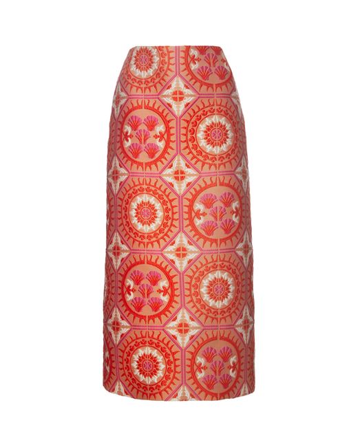 LaDoubleJ Red Patterned Pencil Skirt