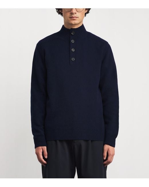 Harrods Blue Cashmere Button-Down Sweater for men
