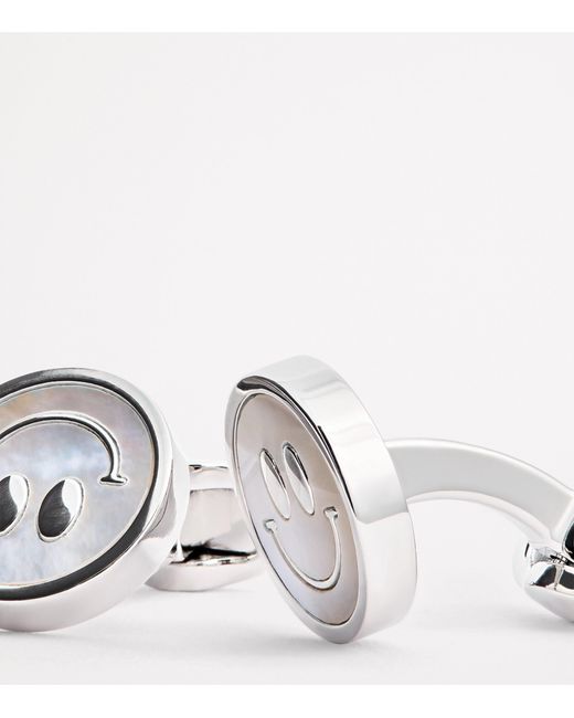 Babette Wasserman Metallic Rhodium-Plated Smiley Face Cufflinks for men