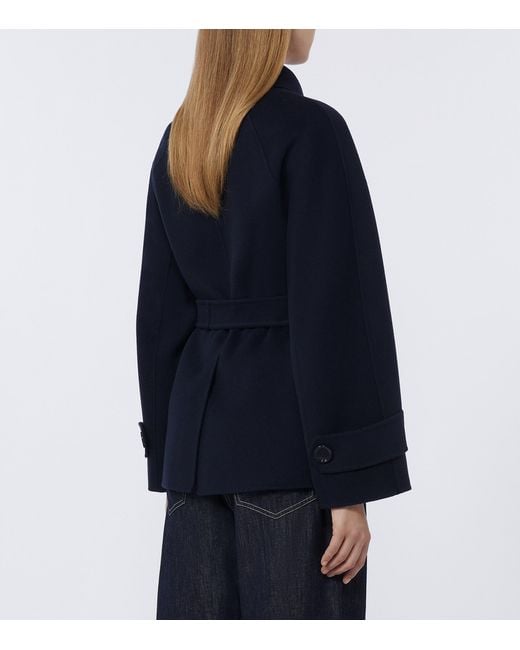 Max Mara Blue Virgin Wool Belted Jacket