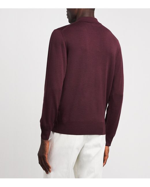 Canali Purple Wool Quarter-Zip Polo Sweater for men