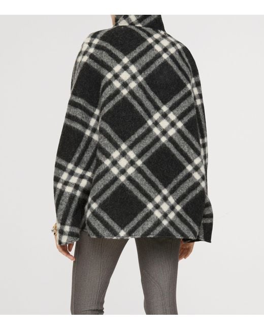 Burberry Black Wool Check Poncho