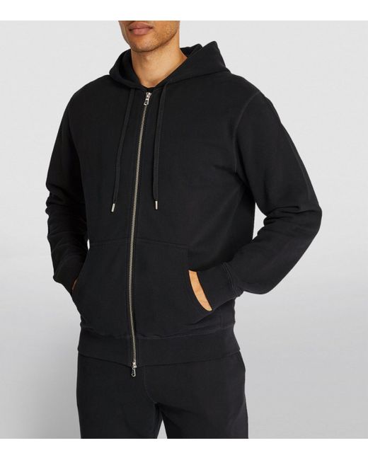 Sunspel Black Loopback Zip-Up Hoodie for men