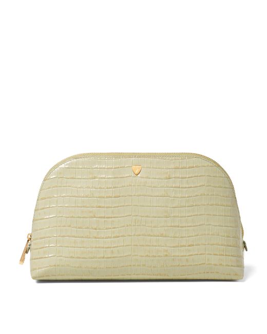 Aspinal Natural Croc-Embossed Leather Classic Wash Bag