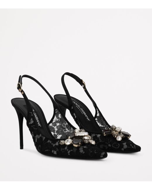 Dolce & Gabbana Black Lace Embellished Slingback Pumps 90