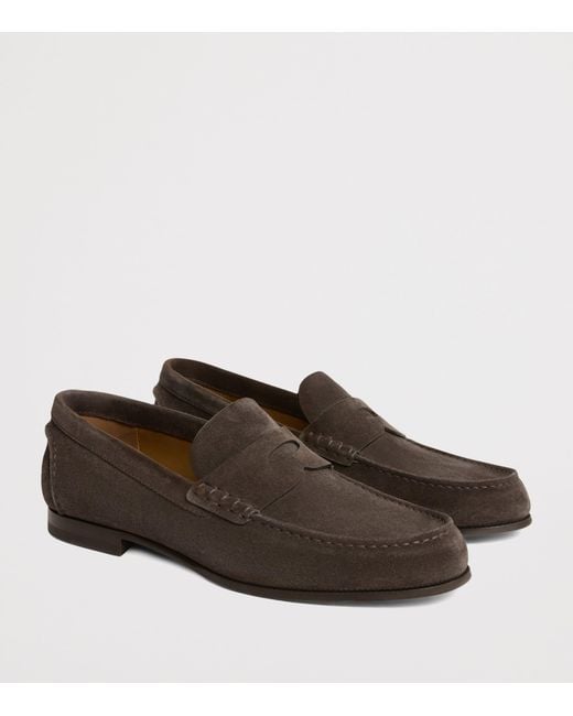 Dunhill Brown Suede Heddon Flex Loafers for men