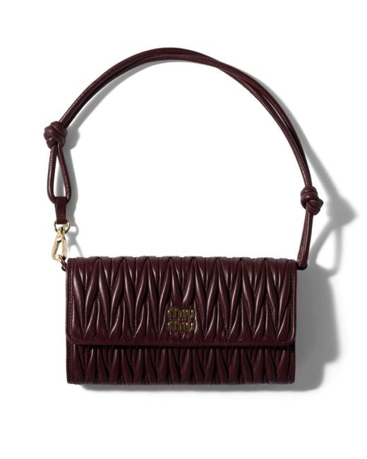 Miu Miu Purple Leather Matelassé Chain Wallet
