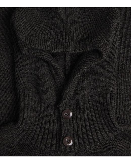 Lemaire Black Wool-Blend Button-Hood Sweater for men