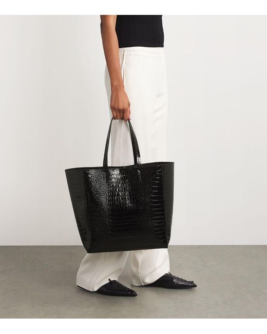 Anine Bing Black Croc-Embossed Leather Tote Bag