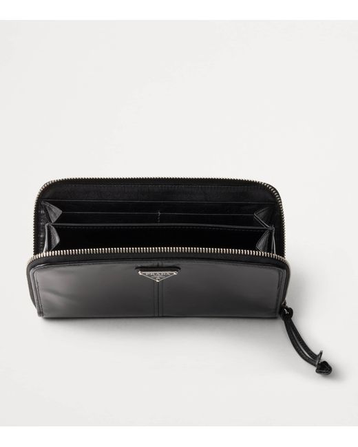 Prada Black Leather Zip-Around Wallet for men