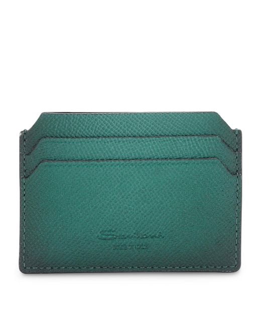 Santoni Green Leather Card Holder for men