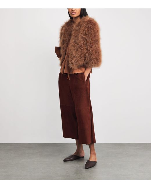 Yves Salomon Brown Feather Cropped Jacket