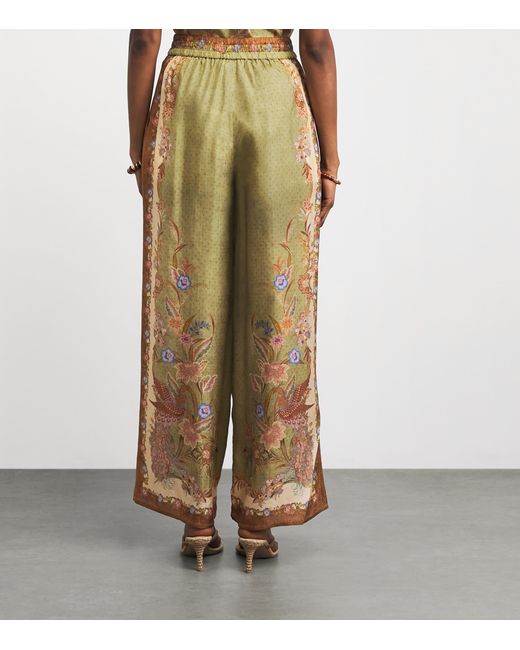 Zimmermann Green Silk Indra Wide-Leg Trousers