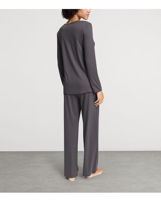 Hanro Gray Cotton-Silk Long-Sleeve Pyjamas