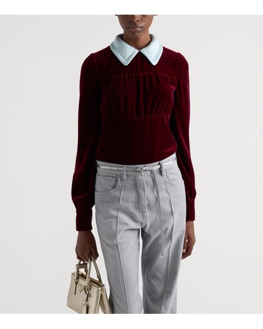 Prada Red Velvet Polo Top