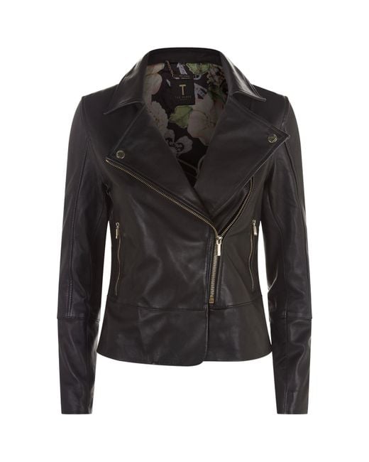 Ted Baker Leather Lizia Minimal Biker Jacket in Black | Lyst