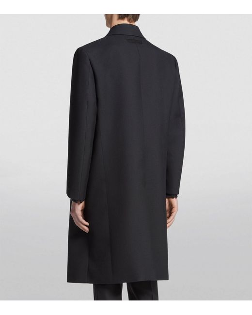 Zegna Black Wool-silk Overcoat for men