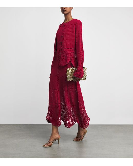 Erdem Red Cotton Crochet Maxi Dress