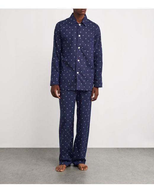 Derek Rose Blue Silk Paisley Print Pyjama Set for men