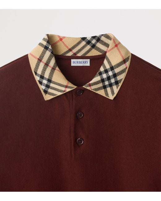 Burberry Brown Cotton Check-Collar Polo Shirt for men