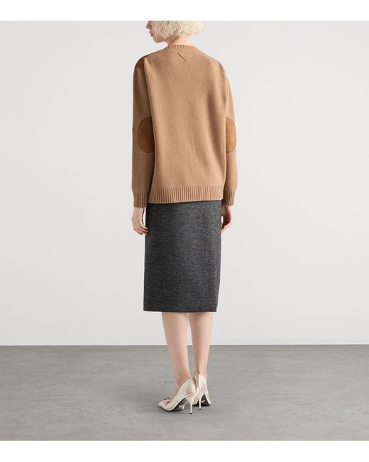 Prada Brown Wool-Cashmere Suede-Trim Sweater