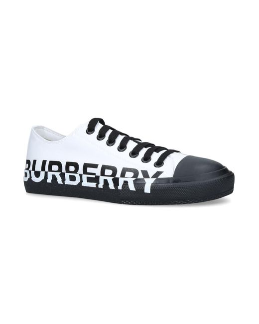 Burberry White Logo Print Two-tone Cotton Gabardine Sneakers