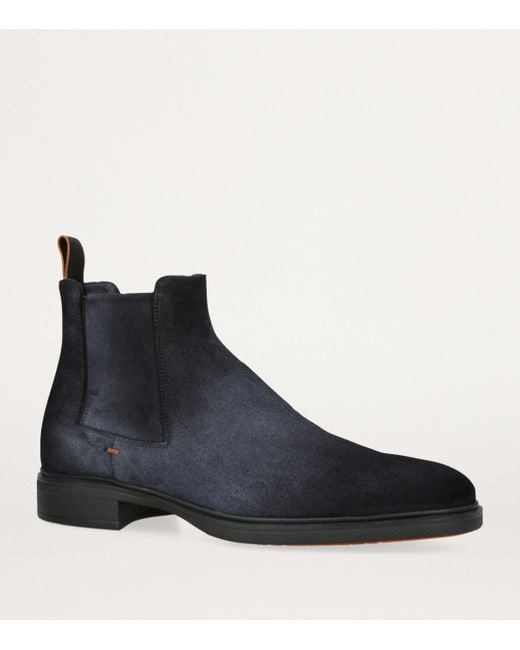 Santoni Blue Suede Chelsea Boots for men