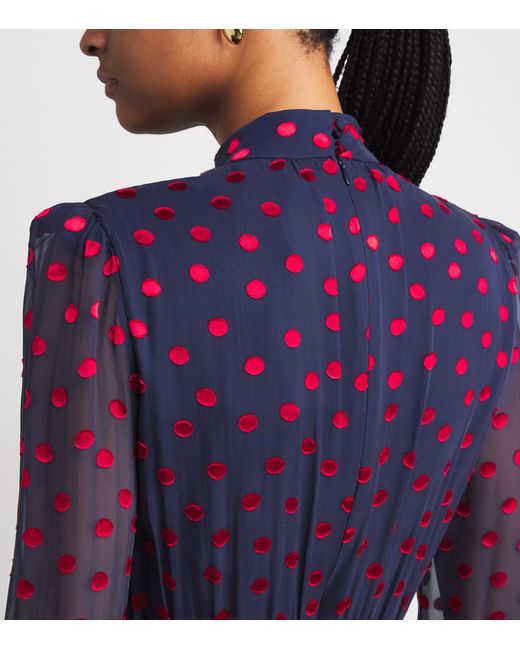 Saloni Purple Silk-Blend Devoré Polka Dot Jacqui B Midi Dress