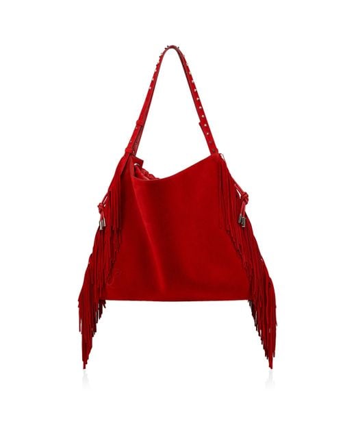 Christian Louboutin Red Baggy Suede Fringed Tote Bag