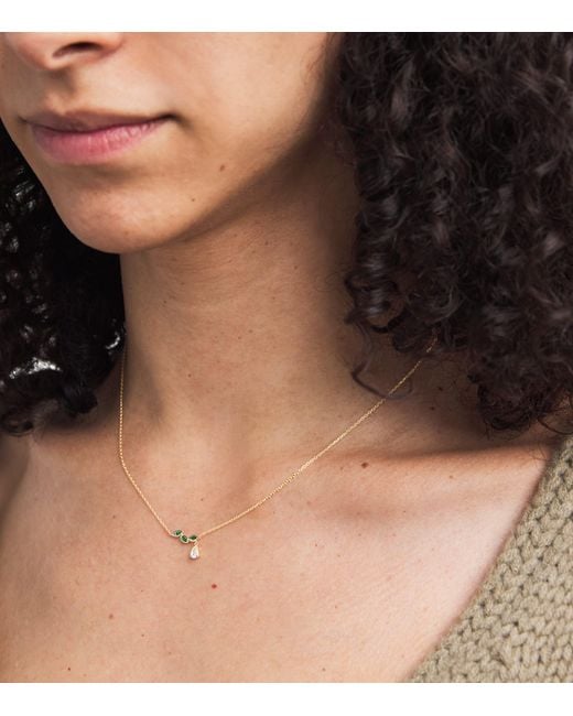 Astrid & Miyu Metallic Diamond And Emerald Necklace