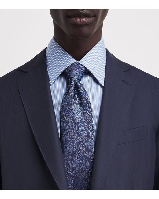 Brioni Blue Sea Island Cotton Stripe Shirt for men