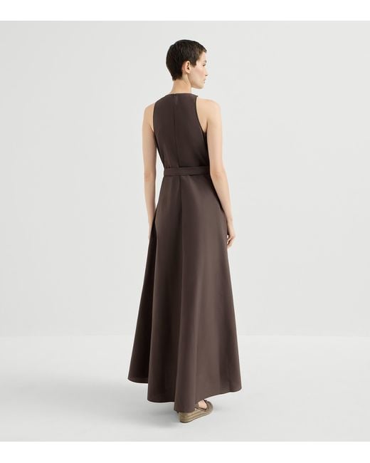 Brunello Cucinelli Brown Techno-Cotton Poplin Belted Maxi Dress