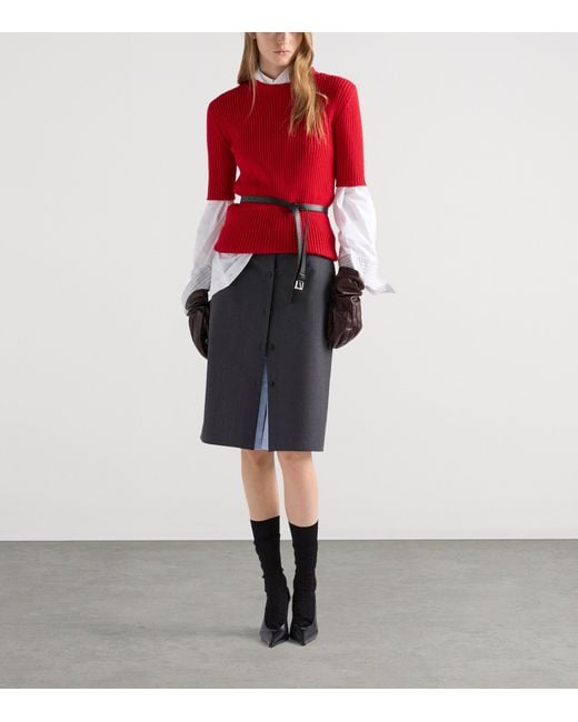 Prada Blue Wool-Mohair Layered Midi Skirt